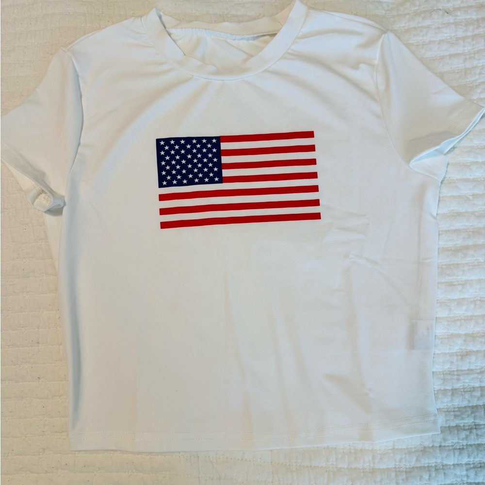White T-Shirt with American Flag Design